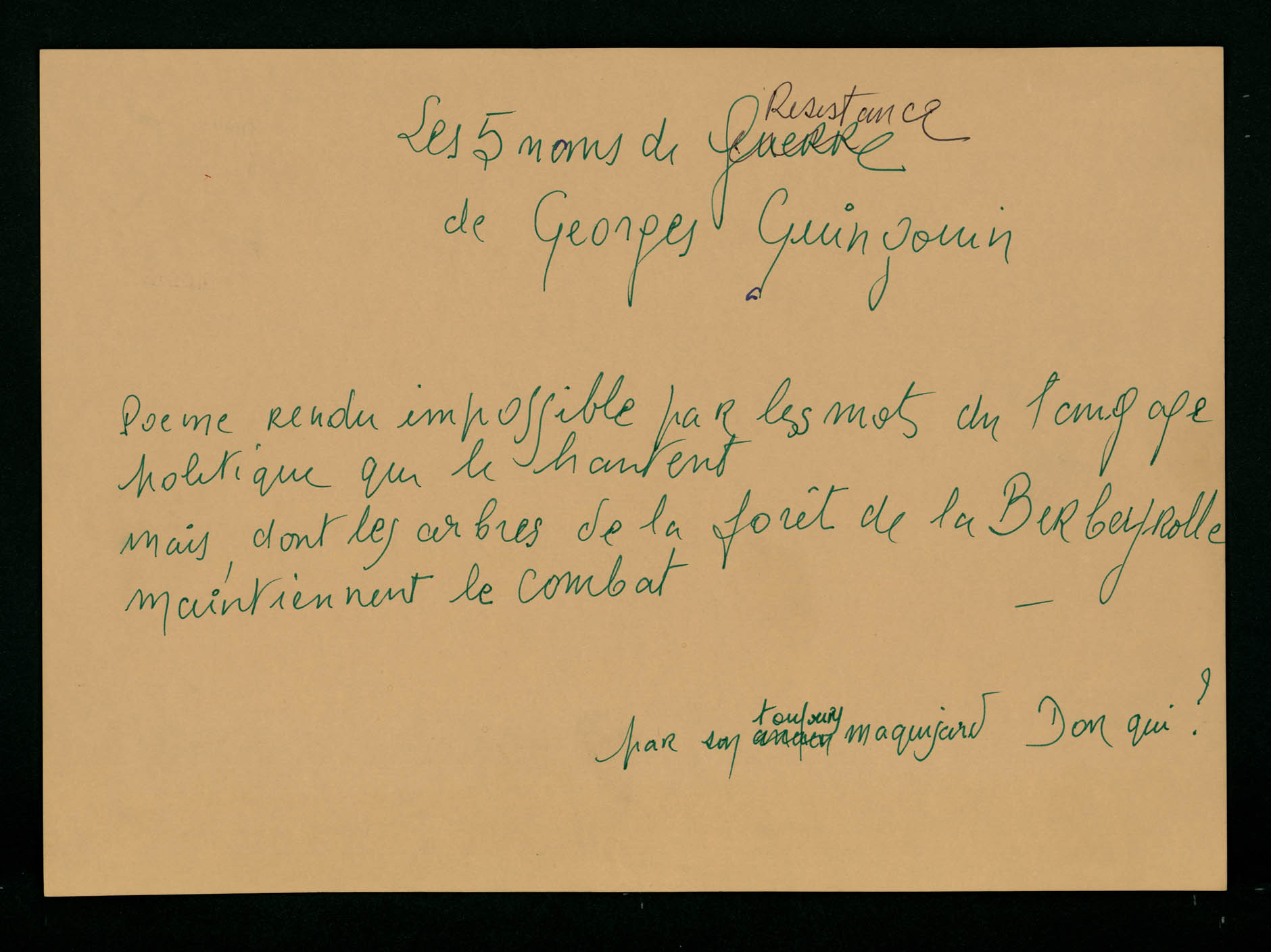 Les Cinq noms de résistance de Georges Guingouin : Poème